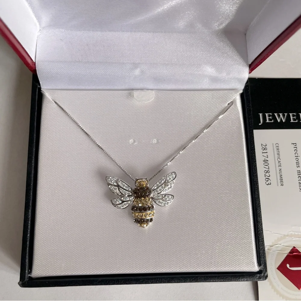 Bumblebee pendant with crystals  Sterling Silver Bee Pendant Necklace - Picture 5 of 11